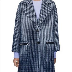 Maje Garly Navy and Grey Houndstooth Tweed Coat Size XS